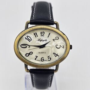 Lafayette Women's‎ Watch 40MM MOP Oval Case New Black Leather Bands New Battery